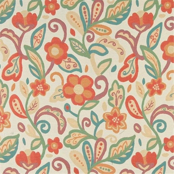 Designer Fabrics K0023A 54 in. Wide Teal; Green; Orange And Beige; Floral Contemporary Upholstery Fabric K0023A - main